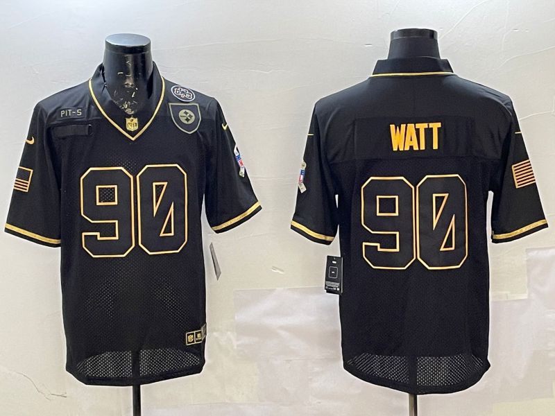 Men Pittsburgh Steelers #90 Watt Black Gold 2025 Nike Limited NFL Jersey style 3
